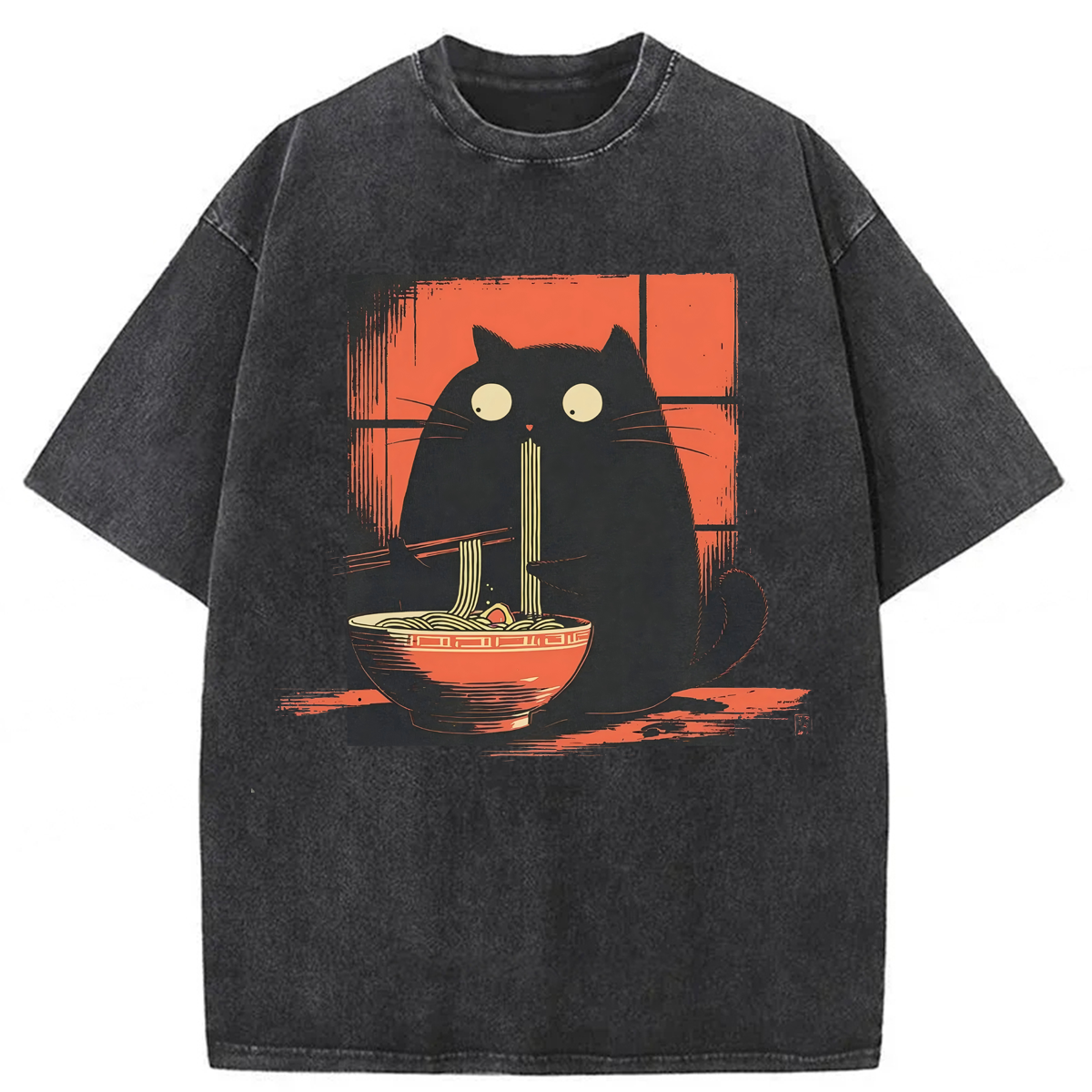 Tokyoviva Black Cat Ramen Washed T-shirt