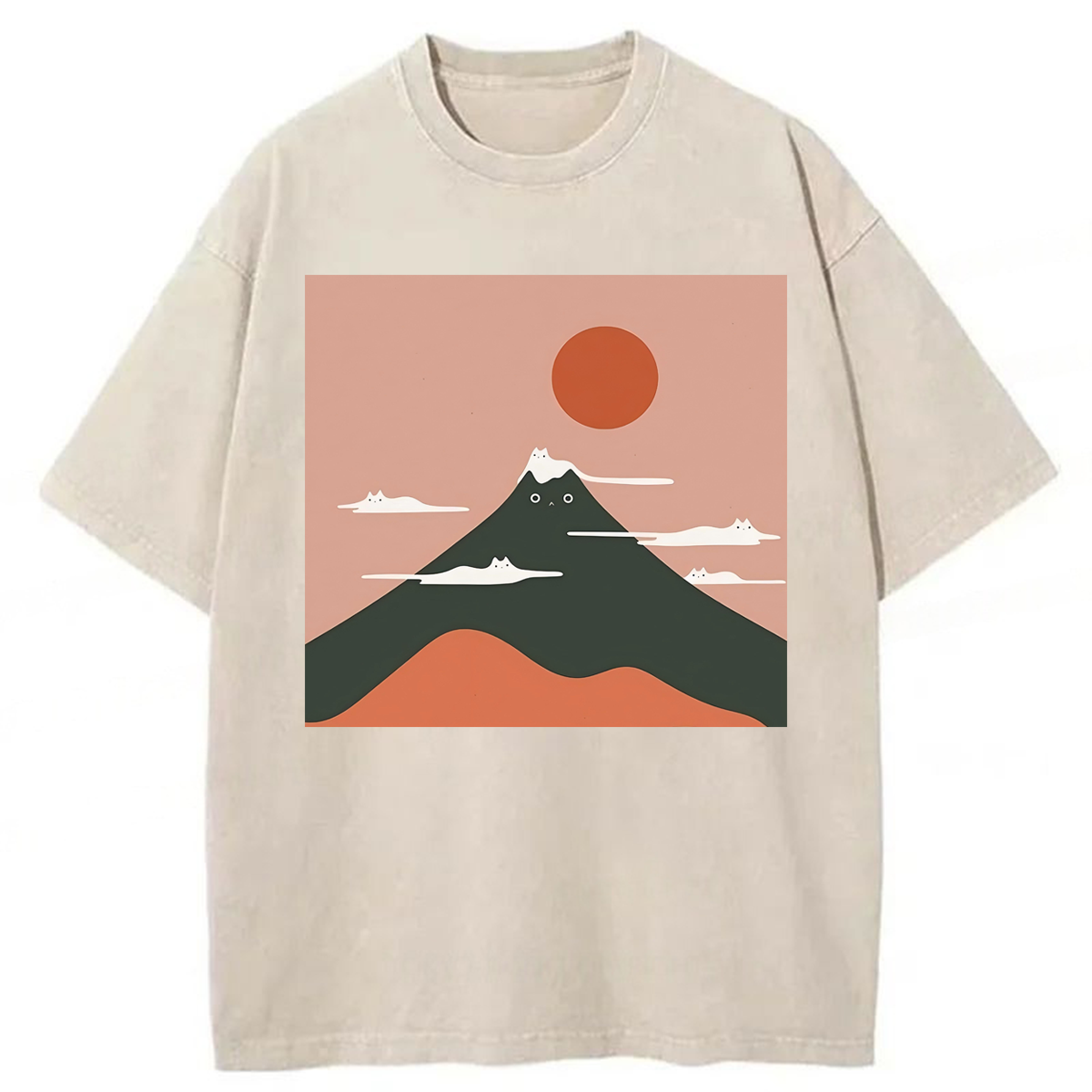 Tokyoviva Funny Cat Mountain Washed T-shirt