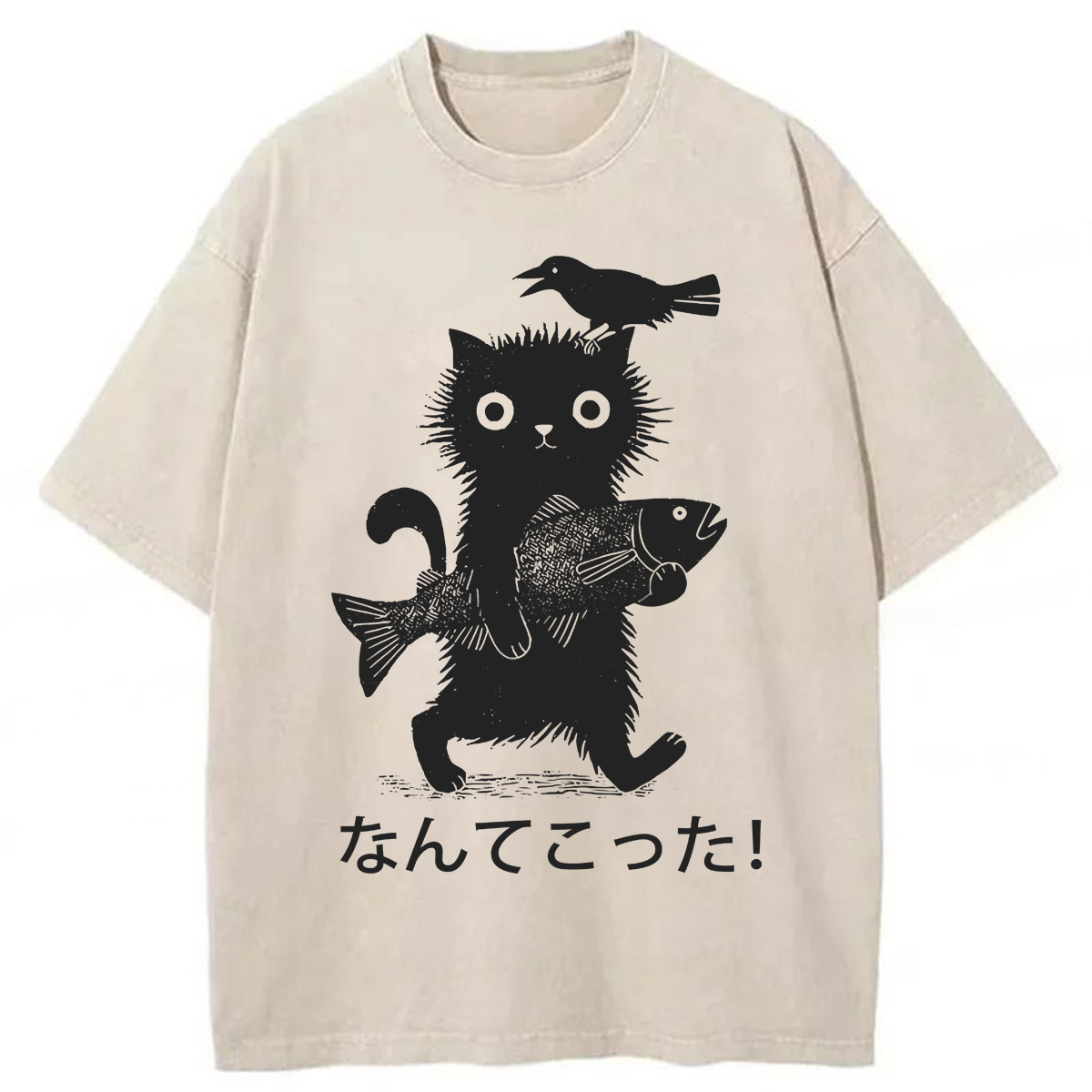 Tokyoviva Funny Cat Fishing Washed T-shirt