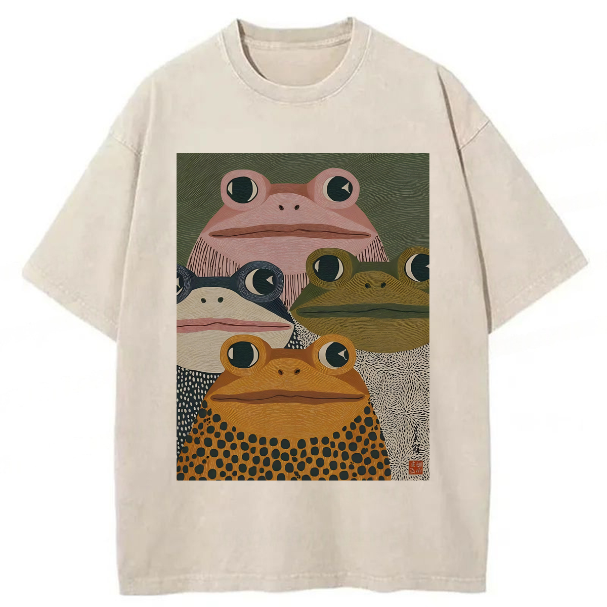 Tokyoviva Japanese Frogs Washed T-shirt