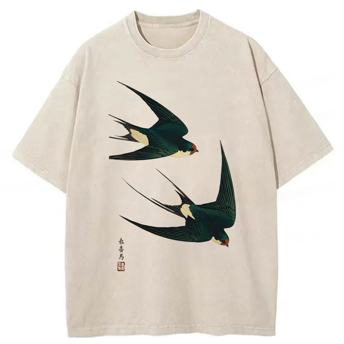 Tokyoviva Flying Swallow Bird Washed T-shirt