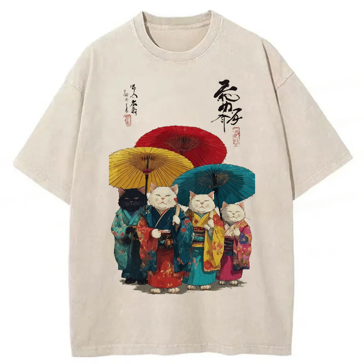 Tokyoviva Ukiyo-E Cats Washed T-shirt