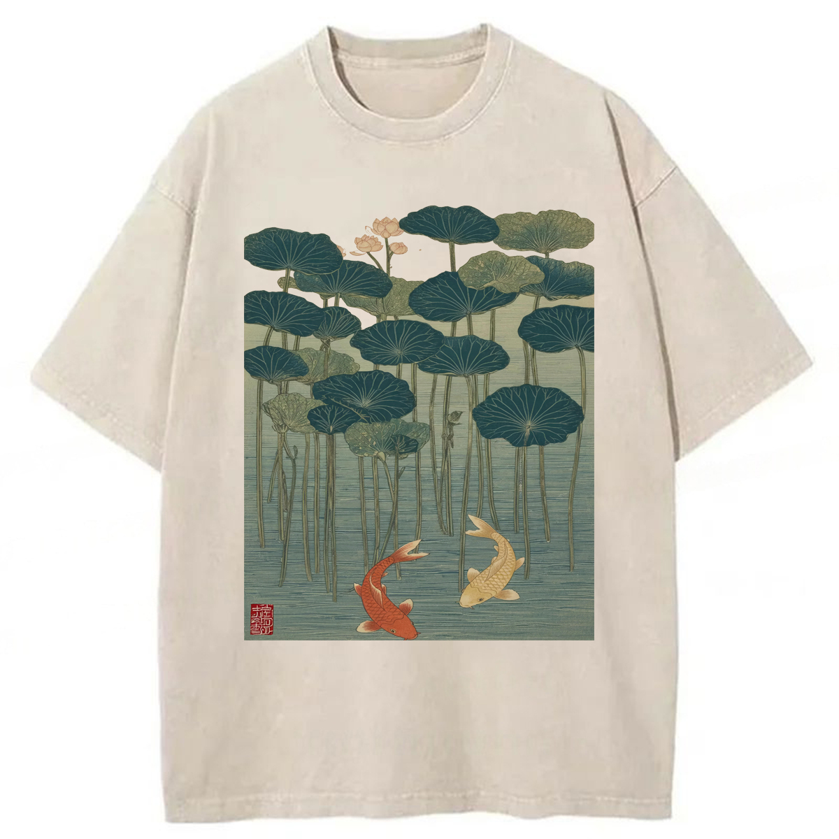 Tokyoviva Japanese Lotus And Koi Fish Washed T-shirt
