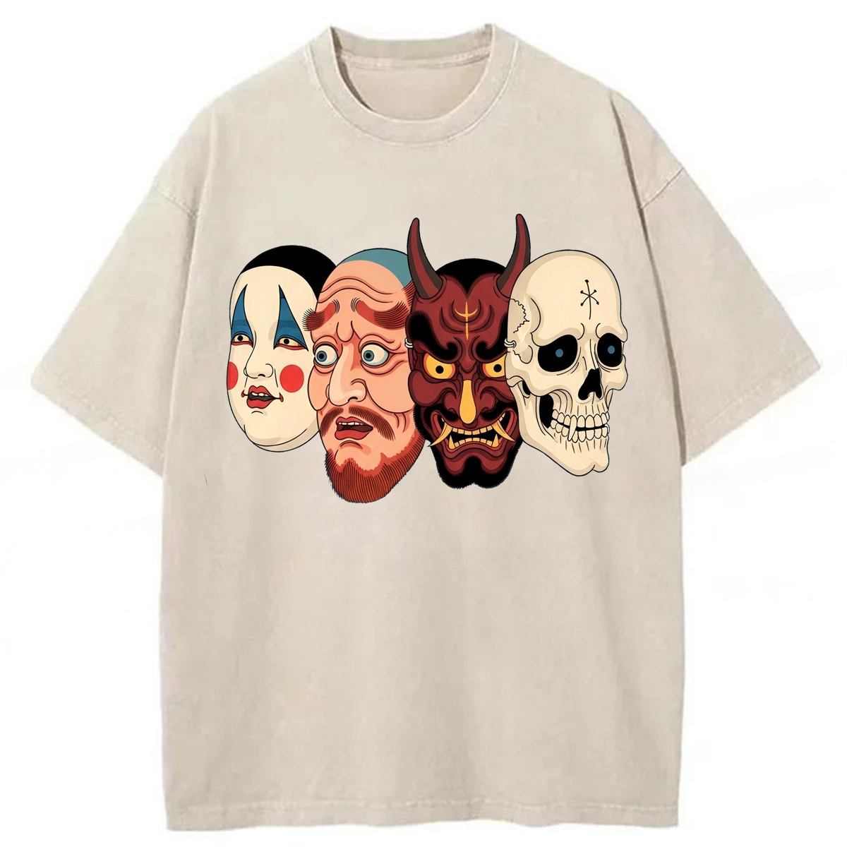 Tokyoviva Neo Ukiyo-e Masks Washed T-shirt
