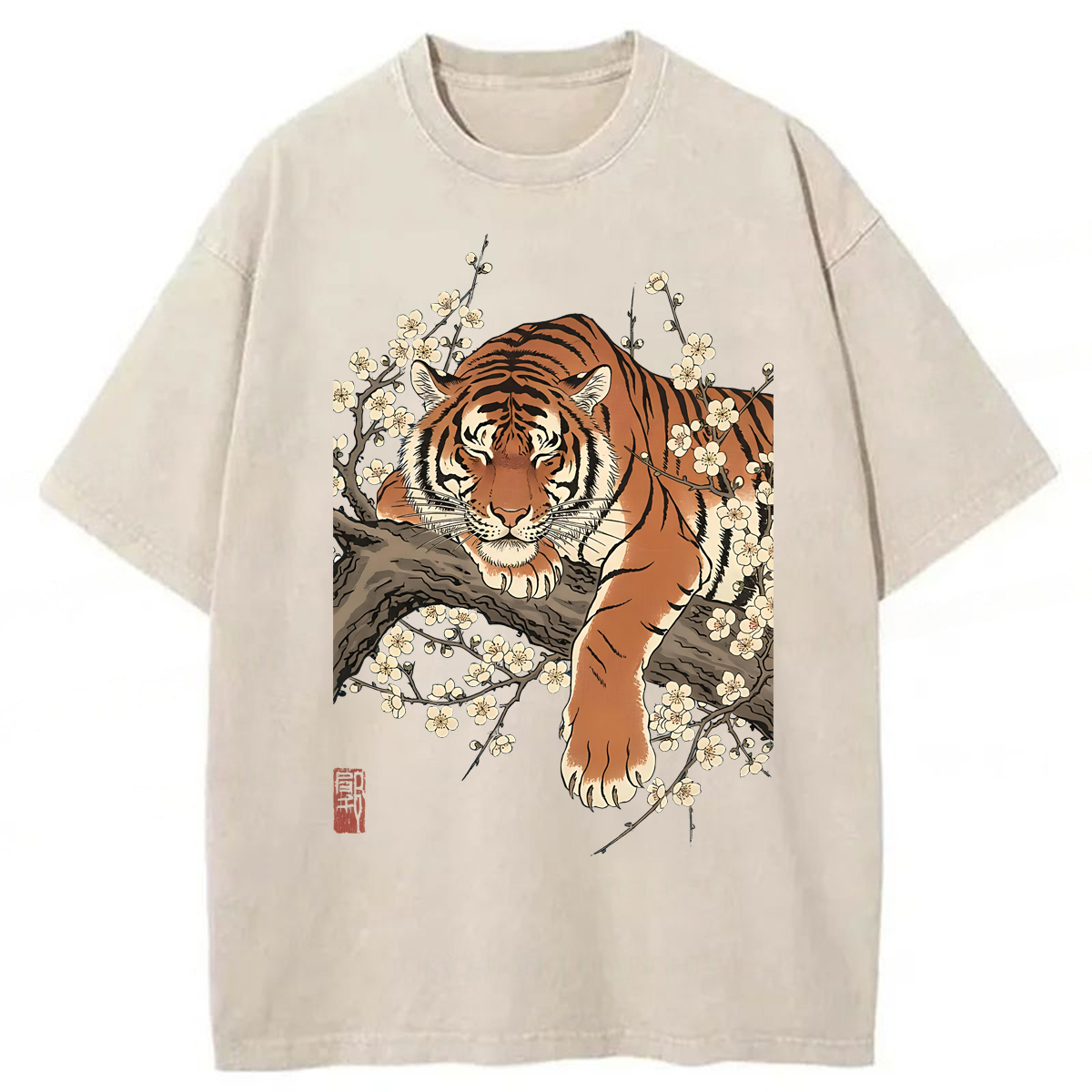 Tokyoviva Tiger In Cherry Blossoms Washed T-shirt
