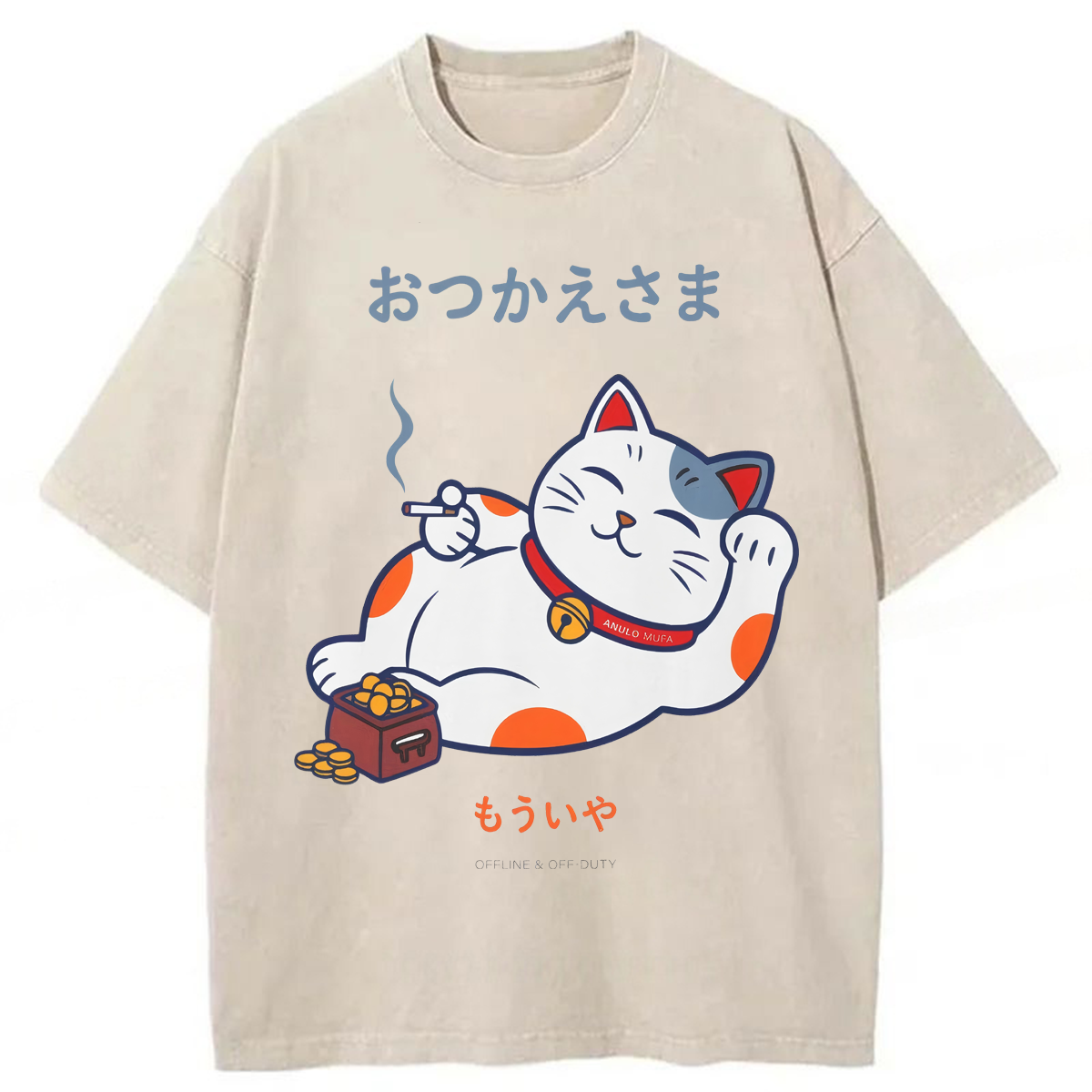 Tokyoviva Japanese Burnout Lucky Cat Washed T-shirt