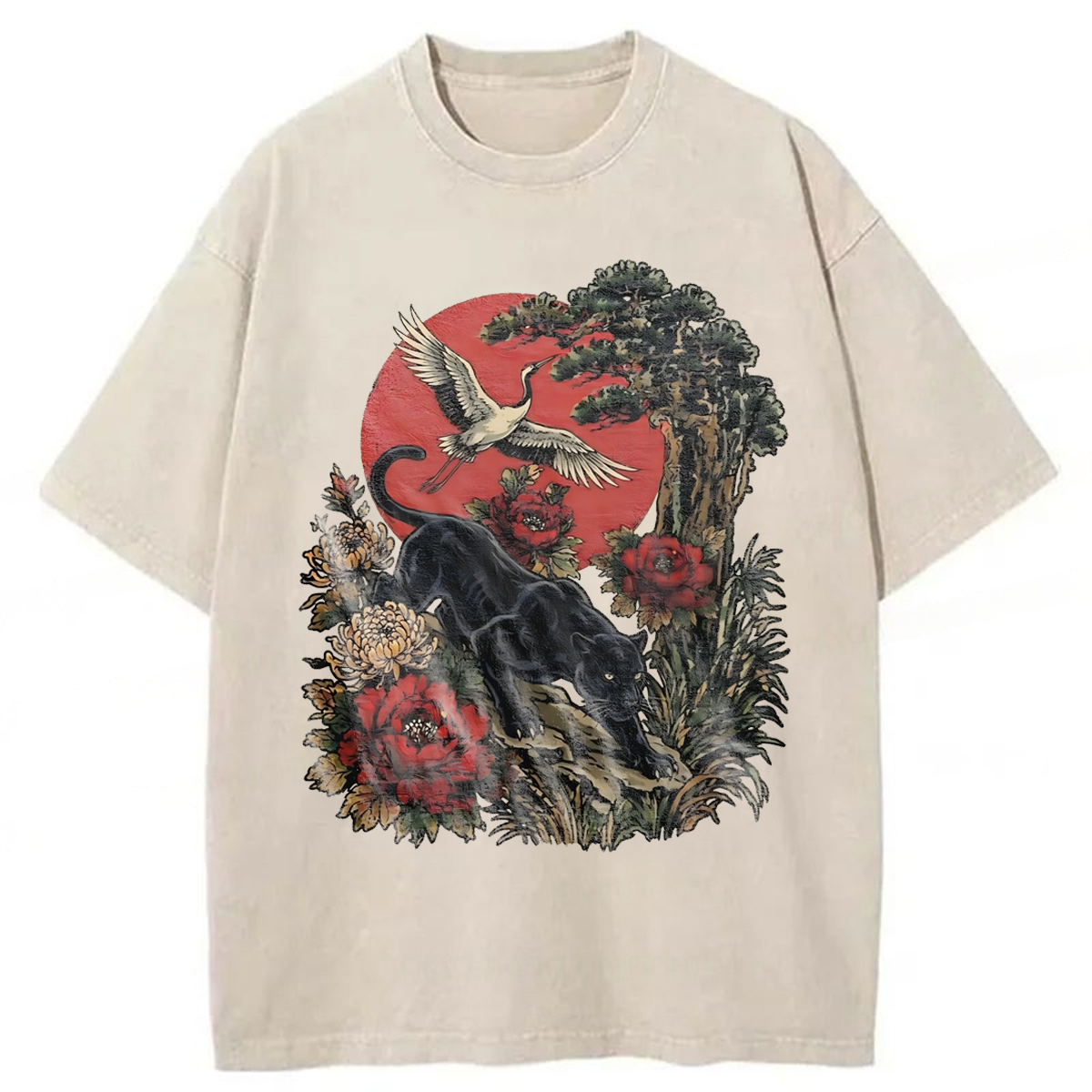 Tokyoviva Black Panther Sunset Wildlife Washed T-shirt