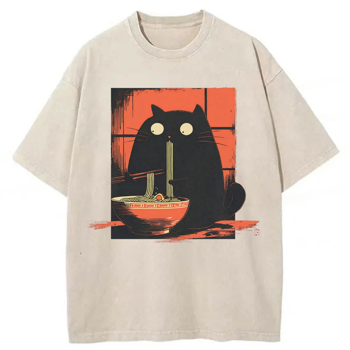 Tokyoviva Black Cat Ramen Washed T-shirt