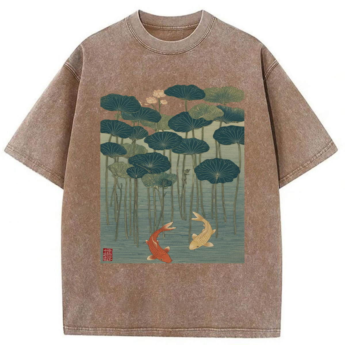 Tokyoviva Japanese Lotus And Koi Fish Washed T-shirt
