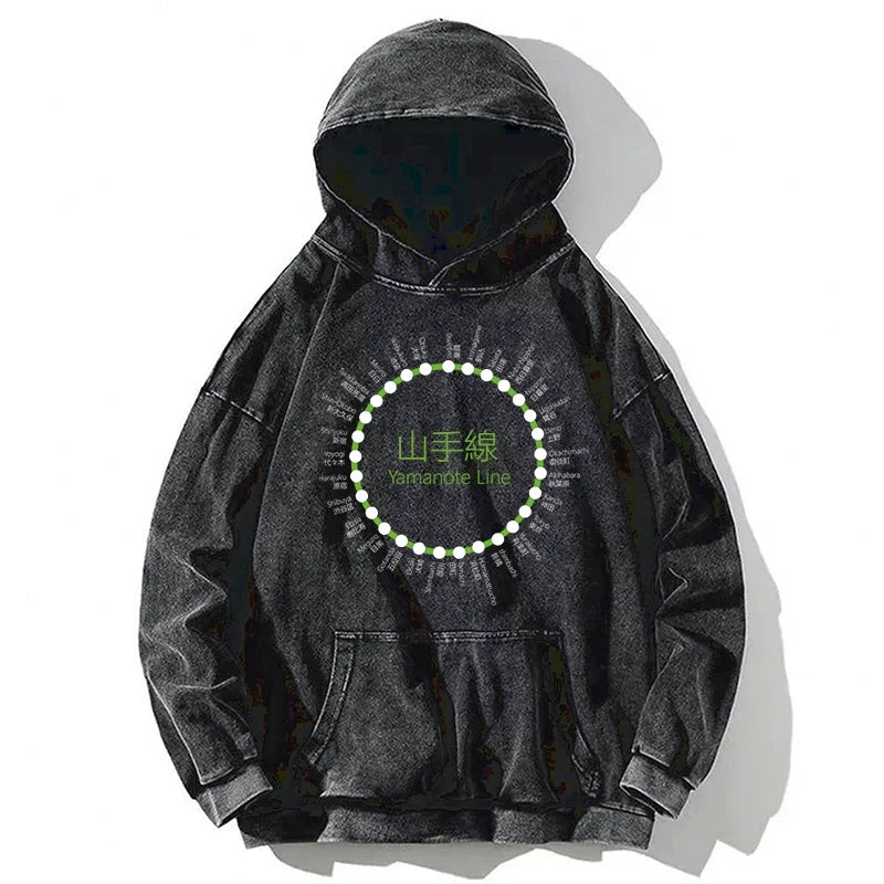 Yamanote Line Stations Circle Washed Hoodie