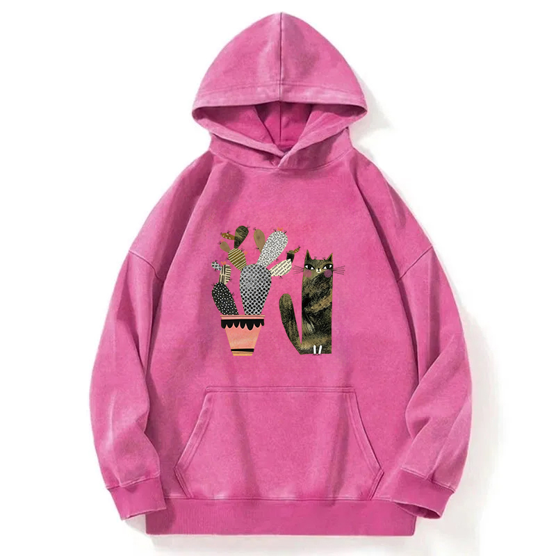 Cactus And Cat Washed Hoodie