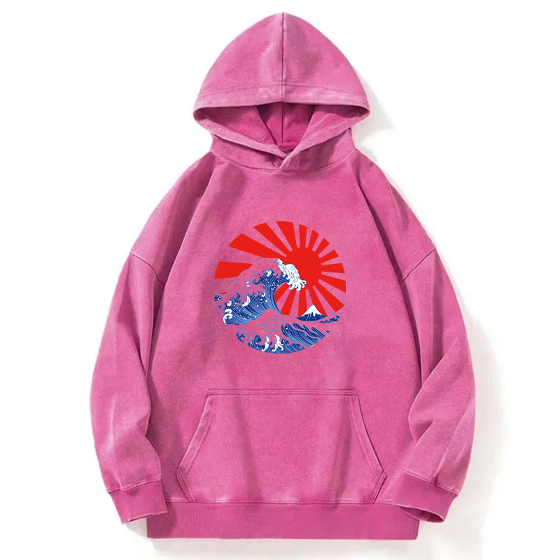 Japanese Wave Flag Washed Hoodie