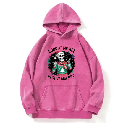 Funny Skeleton Christmas Washed Hoodie