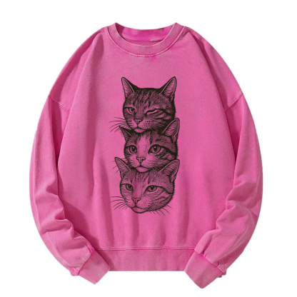 Three Cat Heads Washed Sweatshirt