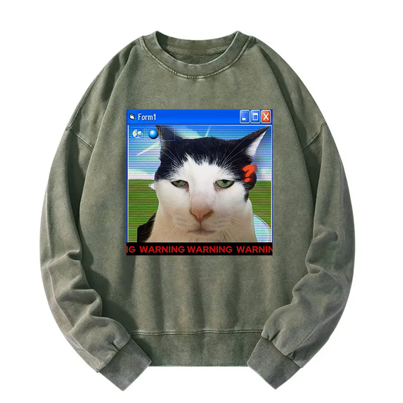 Warning Cat Washed Sweatshirt