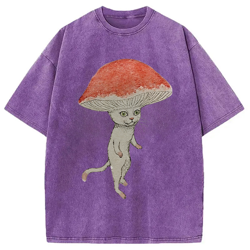 Magic Mushroom Cat Washed T-Shirt
