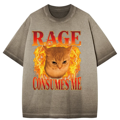 Rage Consumes Me Edgy Funny Cat Meme Gradient Washed T-Shirt