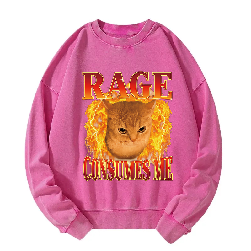 Rage Consumes Me Edgy Funny Cat Meme Washed Sweatshirt