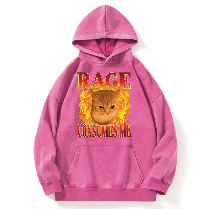 Rage Consumes Me Edgy Funny Cat Meme Washed Hoodie