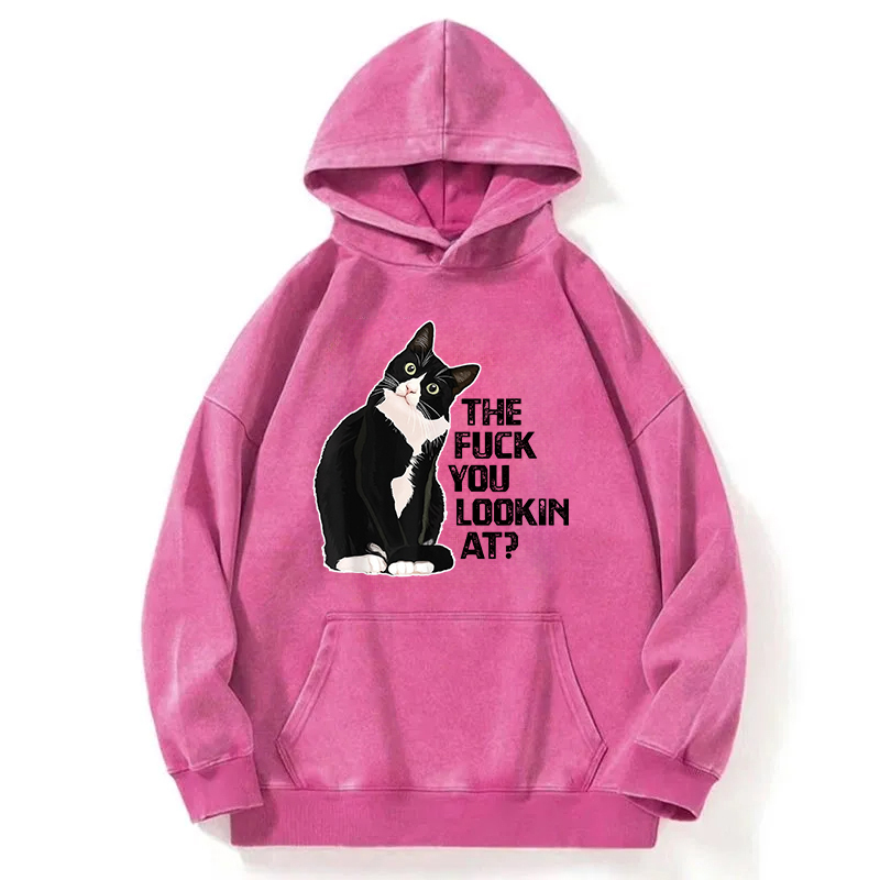 The Fxxk You Lookin At Cat? Washed Hoodie