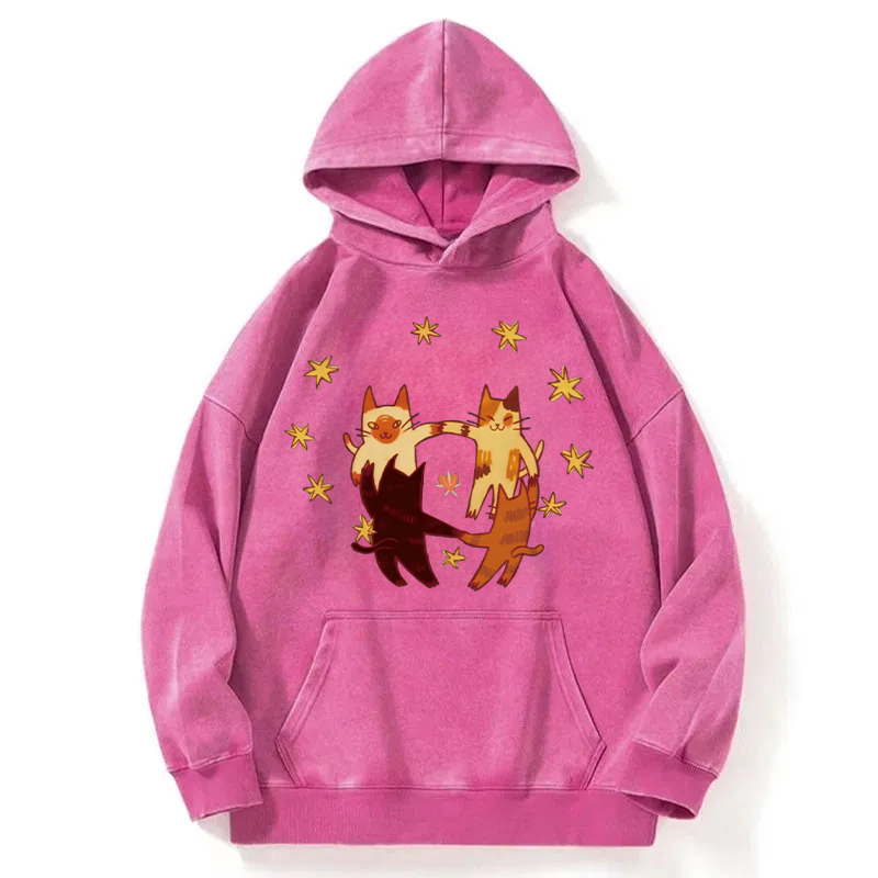 Cats Playing Friend Games Washed Hoodie