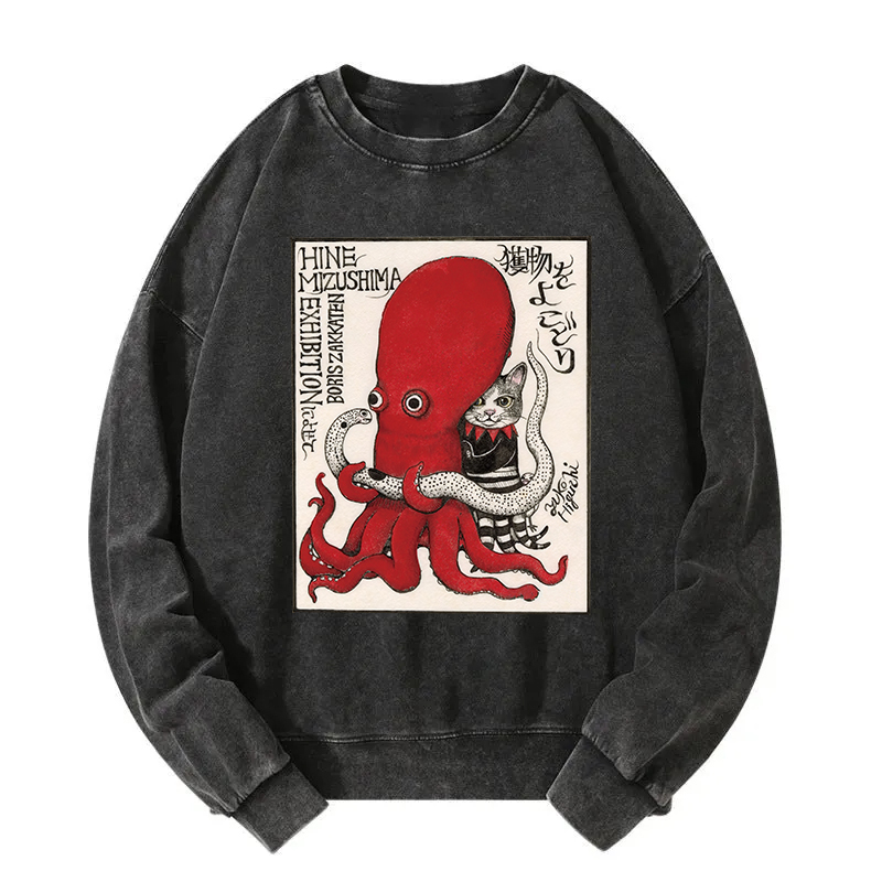 The Cat Controls The Octopus Washed Sweatshirt
