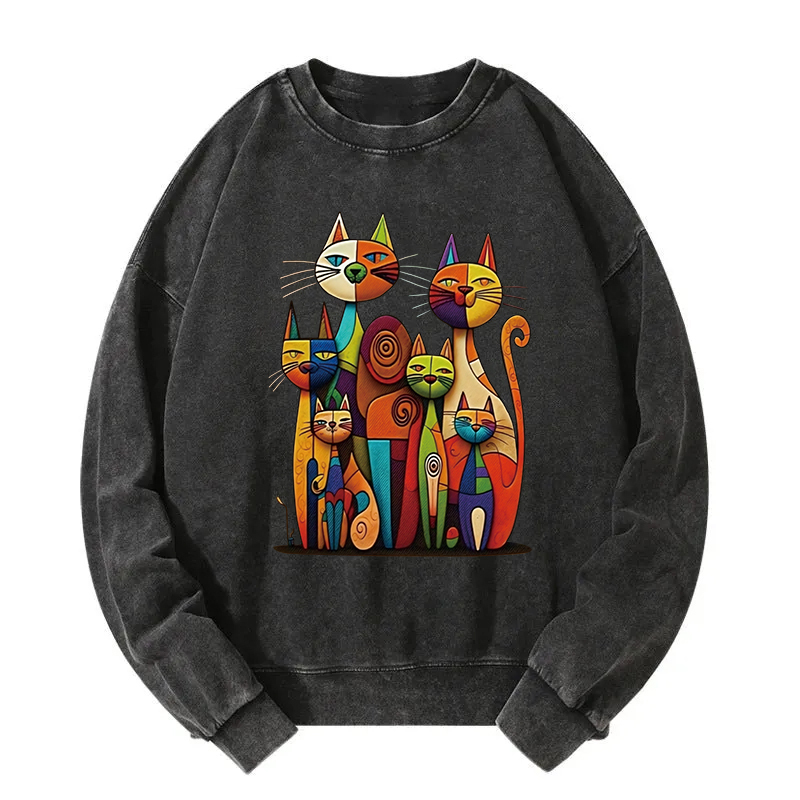 The Da Vinci Cat Family Washed Sweatshirt