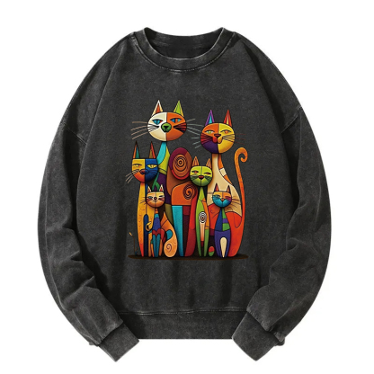 The Da Vinci Cat Family Washed Sweatshirt