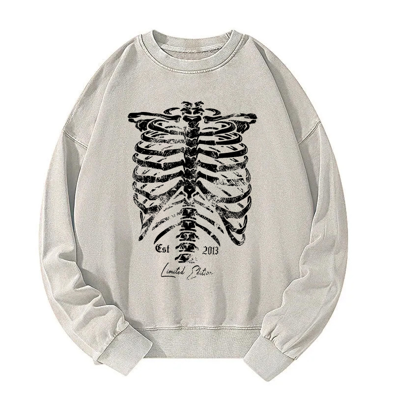 Gothic Ribcage Skeleton Washed Sweatshirt