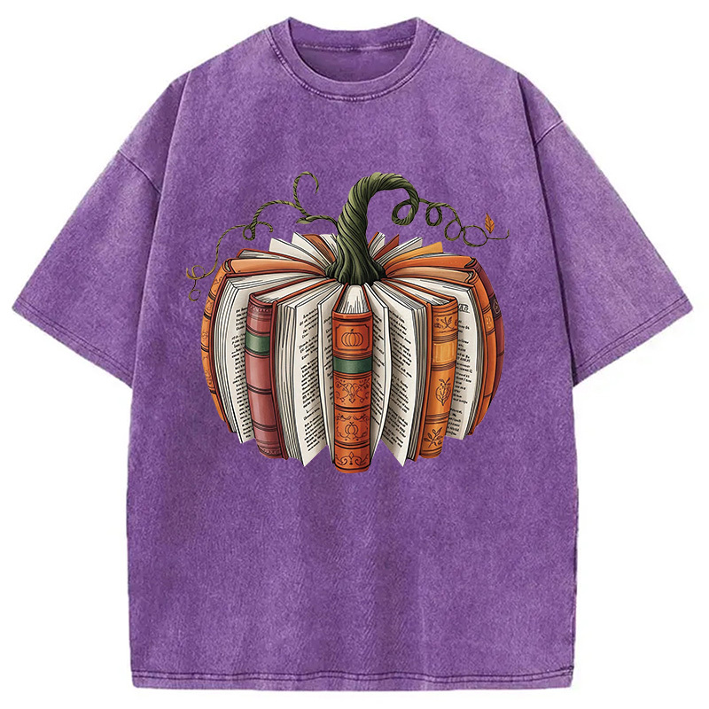 Fall Book Pumpkin Halloween Washed T-Shirt