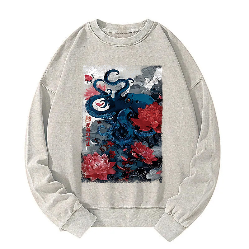 Deep Sea Retro Octopus Washed Sweatshirt