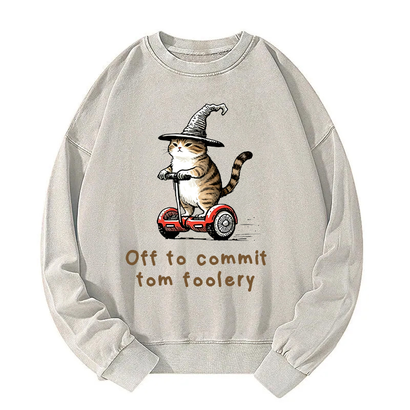 Off To Commit Cat Washed Sweatshirt