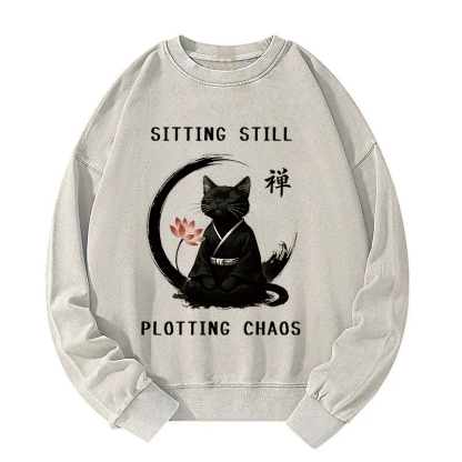 Sitting Calming Zen Cat Washed Sweatshirt