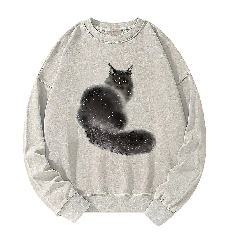 Ink Painting Cat Washed Sweatshirt