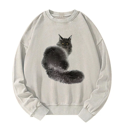 Ink Painting Cat Washed Sweatshirt
