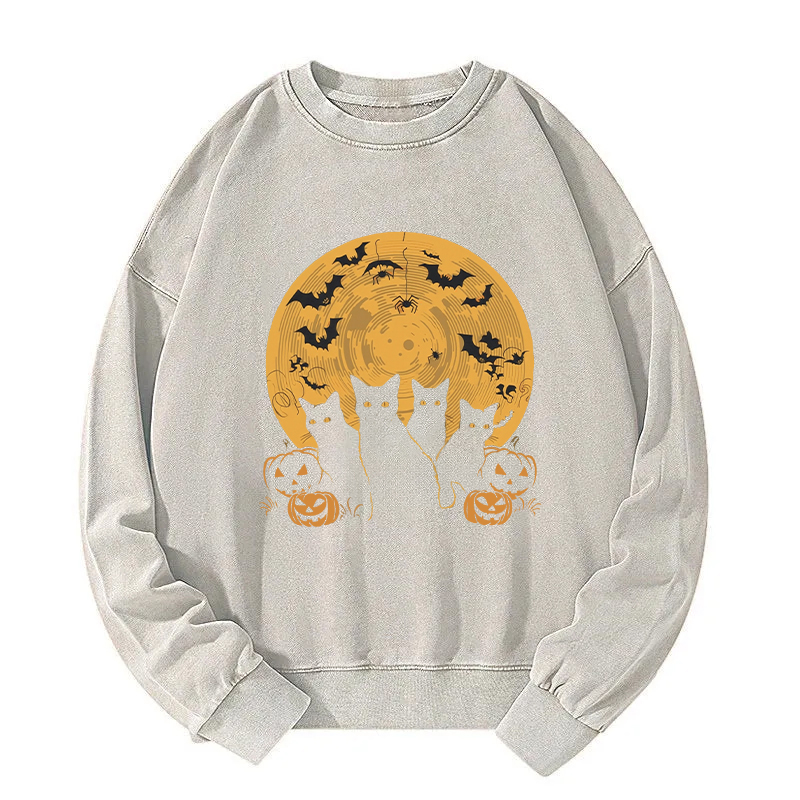 Cat Halloween Moon Washed Sweatshirt