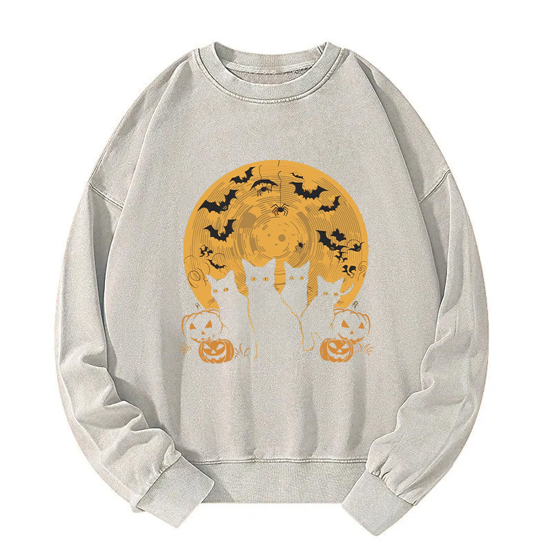 Cat Halloween Moon Washed Sweatshirt