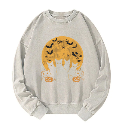 Cat Halloween Moon Washed Sweatshirt
