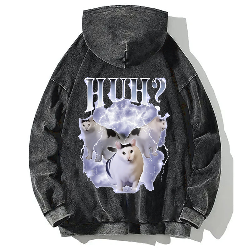 Huh Cat Chonky Ben Meme Back Washed Hoodie