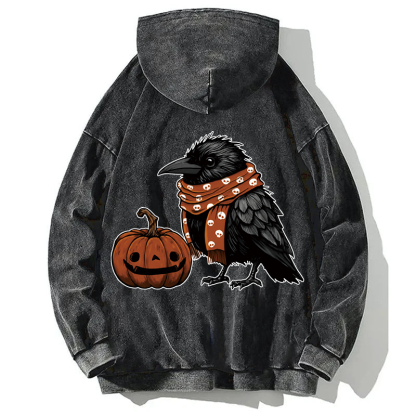 Crow and Pumpkin Back Washed Hoodie