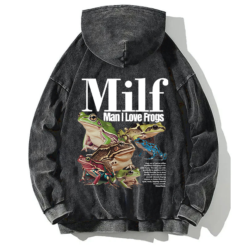 Man I Love Frogs Meme Back Washed Hoodie