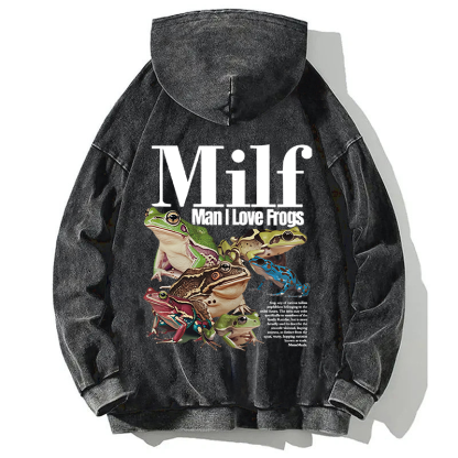 Man I Love Frogs Meme Back Washed Hoodie