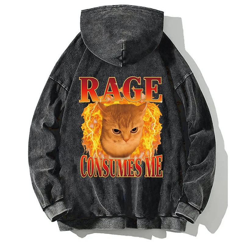 Rage Consumes Me Edgy Funny Cat Meme Back Washed Hoodie