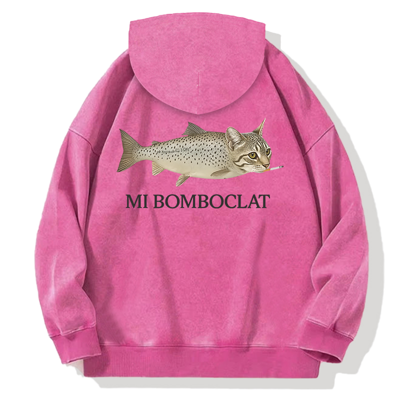 Bomboclat Fish Cat Meme Back Washed Hoodie