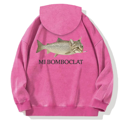 Bomboclat Fish Cat Meme Back Washed Hoodie