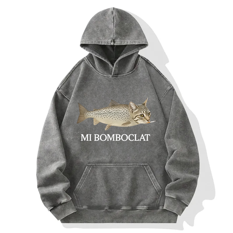 Bomboclat Fish Cat Meme Washed Hoodie