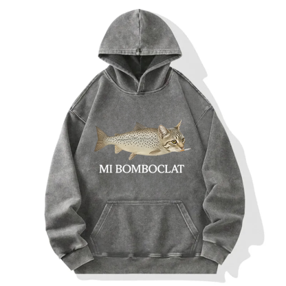 Bomboclat Fish Cat Meme Washed Hoodie