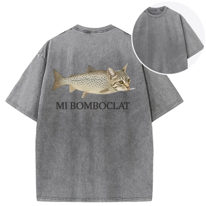 Bomboclat Fish Cat Meme Back Washed T-Shirt