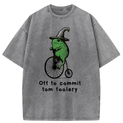 Frog Riding Penny-farthing Washed T-Shirt