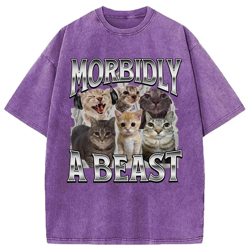 Morbidly A Beast Cat Meme Washed T-Shirt